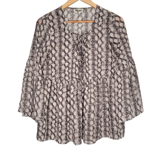 Show Me Your Mumu Medium‎ M Patterned Women's Lace Up Long Bell Sleeve Top - Picture 1 of 6